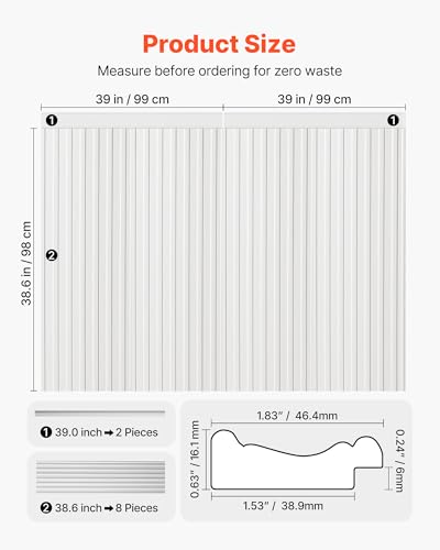 VEVOR Wall Molding Kit, Wainscoting Panels, Lightweight Paintable Polystyrene, Easy to Install, Wide & Narrow Accent Wall Trim for Interior Décor Living Room, Bedroom, White (77.5 x 38.6 in) - size: 38.6" x 77.5"