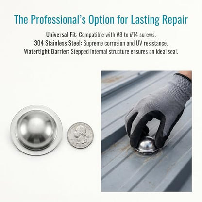 Stainless Steel Roofing Screw Caps for Roof Leak Repair, Directly Cover Existing Screw Heads, No Removal Needed, Rustproof & Weather-Resistant for Metal Roofs, Siding, Garages, Patios - color: Stainless Steel