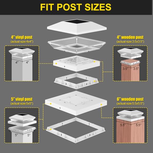 T-SUN Solar Post Cap Lights 6 Pack, RGBCW Fence Post Solar Lights White - color: White-RGBCW, size: 6 Pack