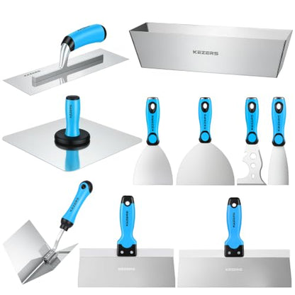 KEZERS 10-Piece Drywall Hand Tools Kit with Trowel,Mud Pan & Hawk Kit