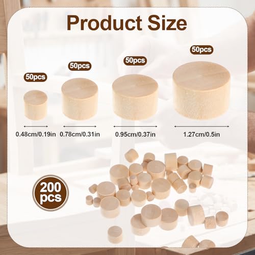 cobee 200 Pcs 4 Sizes Wood Plugs,(1/2, 3/8, 5/16, 3/16 Inch)