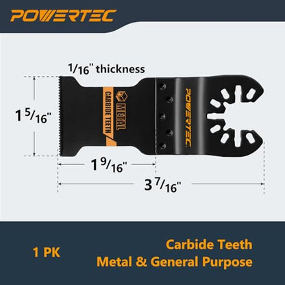 POWERTEC Carbide Oscillating Tool Blade 3pc Set – Multitool Blades with 2 Adapters for Cutting Hardened Metal, Bolts, Screws, and Nails (14501) - size: Plunge-Cut Blades (Carbide Teeth), 3PCs, style: Oscillating Tool Blades