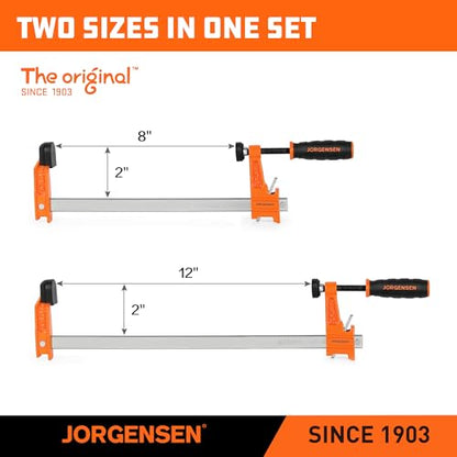 Jorgensen 2-Pack Steel Bar Clamp Set, Light Duty F-Clamp, 8-Inch & 12-Inch - size: 8 Inch & 12 Inch Light Duty