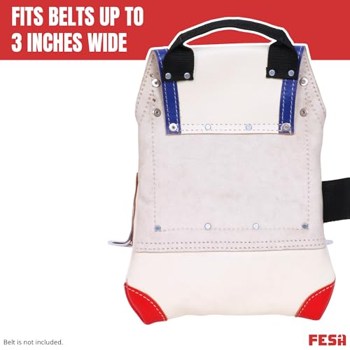 FESA Leather Carpenter Tool Pouch - 10-Pocket Heavy Top Grain Leather Carpenter Pouch with 2 Hammer Loops, Large & Small Pockets - Fits Work Belts up to 3" - Handcrafted - Country-Themed - color: White - USA