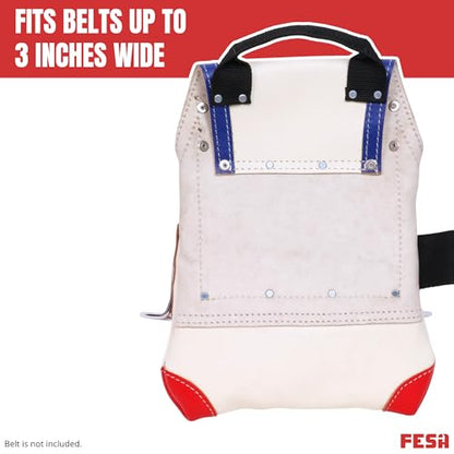 FESA Leather Carpenter Tool Pouch - 10-Pocket Heavy Top Grain Leather Carpenter Pouch with 2 Hammer Loops, Large & Small Pockets - Fits Work Belts up to 3" - Handcrafted - Country-Themed - color: White - USA