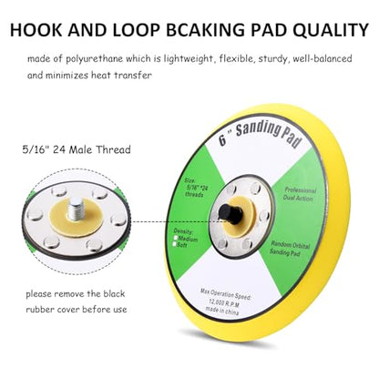 2Pcs 6in Hook and Loop Flexible Backing Pad, 6" Sanding Back Pad 5/16" 24 Thread for Air Orbital Sander and Pneumatic Polisher - style: 2pcs 6inch