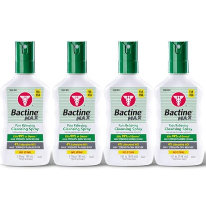 Bactine MAX First Aid Spray, Pain Relief Cleansing Spray, 5 oz (4 Pack)