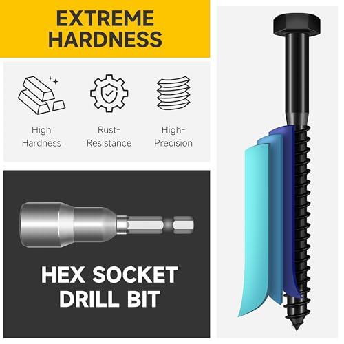 Mywish 109Pcs 1/4" Hex Head Lag Screws Assortment Kit, Heavy Duty Lag Bolts with Washers, 304 Stainless Steel Bolts 18-8, 5-Size Wood Screws for Outdoor, Black Oxide 1/4 Bolt - size: 1/4 Assorted Kit