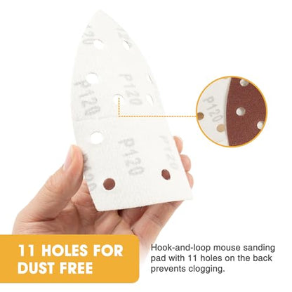 50 PCS Mouse Sander Sandpaper for Mouse Sander 11 Hole Detail Sandpaper Sanding Paper 120 Grit Hook and Loop Sander Pads Triangular Sanding Sheets Abrasive Sanding Paper - style: 11 hole 50PCS 120Grit