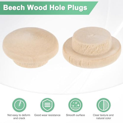M METERXITY 25-Pack Wood Plugs 15 x 10mm Beech Button Wood Top Plugs - size: 15x10mm