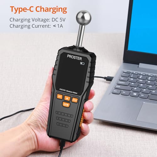 Proster Rechargeable Moisture Meter Pinless 40mm Depth 2.4" LCD 3-color Bar - color: Black+orange
