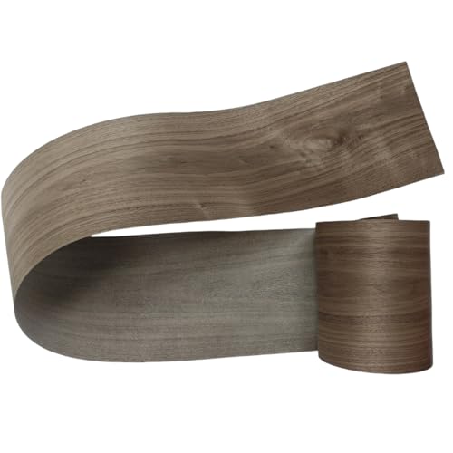 Black Walnut Wood Veneer Sheet,Flat Cut,8.5''x 98'',Iron On Stick Veneer Roll Without Paper,Pre-glued Hot Melt Self Adhesive Walnut Tape for Cabinet Furniture Plywood Laminate Speaker Renovation - color: Black Walnut