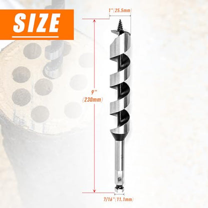 1 Inch x 9 Inch Auger Drill Bit for Wood,1 Inch Hex Shank - size: 1" x 9"