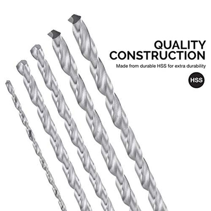 NEIKO 10047A Extra Long Drill Bit Set | 5-Piece | M2 HSS Steel | 12-Inch Length | 1/8, 3/16, 1/4, 5/16, and 3/8-Inch - size: 5 Piece, style: Extra Long