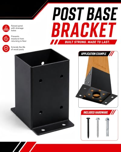 4-Pack 4x4 Edge-Mount Post Base Brackets, Wall-Flush 2-Side Flange