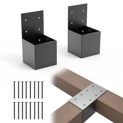 2 Pack Pergola Brackets 4x4 (Actual: 3.5x3.5 Inch), Rafter Post Connectors, Deck Railing Kit, Wall Mount for Lumber Gazebo Sunroom Carport - size: 2 Pieces
