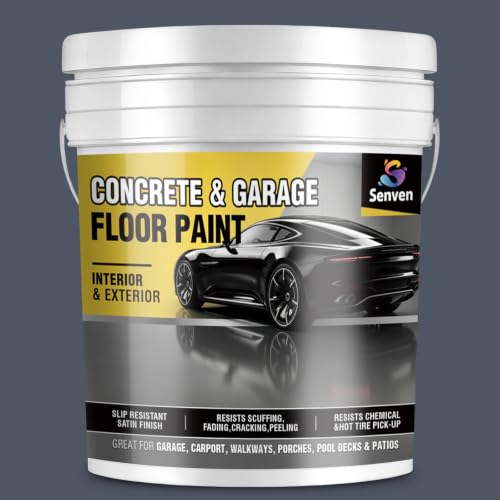 SENVEN Concrete & Garage Floor Paint Slate Gray 5 Gallon, Interior/Exterior Concrete Paint Floor Coating for Basement Floors, Porches, Driveways Concrete Coating for Decks Semi Gloss
