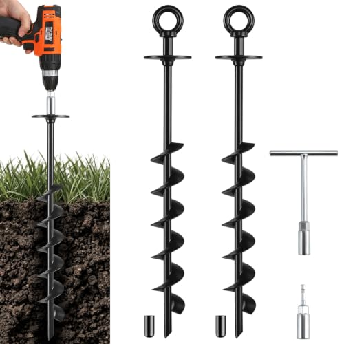 Heavy Duty Ground Anchors Screw in with Drill Adapter & T-Wrench - size: 16in-2 Pack