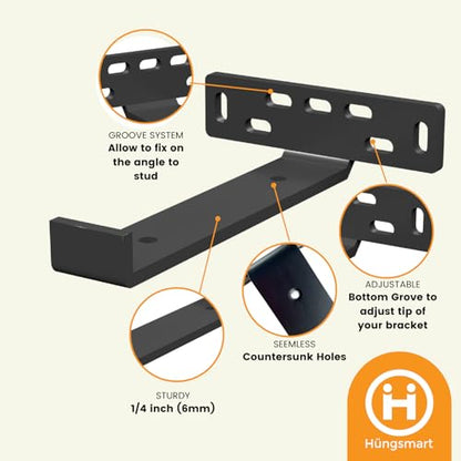 4-Pack J-Shape Heavy Duty Floating Shelves Brackets - Black, 7.25"L x 5"W x 1.25"H, Q253 Steel, Wall Mount - color: Black, size: 7.25 inch - J Shape