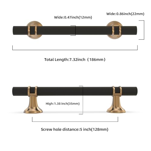 10 Pack 5 Inch Black and Champagne Bronze Cabinet Handles - color: Black and Champagne Knurled, size: 5'' Hole Center(128mm)
