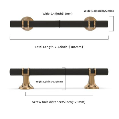 10 Pack 5 Inch Black and Champagne Bronze Cabinet Handles - color: Black and Champagne Knurled, size: 5'' Hole Center(128mm)