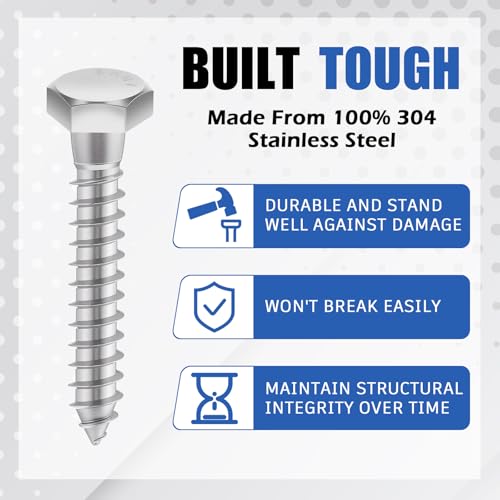 Zonon 50 Pcs 3/8" X 2" 304 Stainless Steel Lag Screw for Wood, Silver - color: Silver, size: 3/8" X 2"
