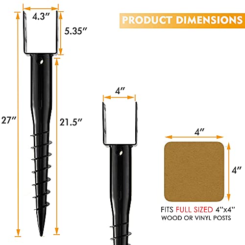 Premium No Dig Ground Anchor Black U-Model Screw in Post Stakes - size: 27"x4"(4 Pack)