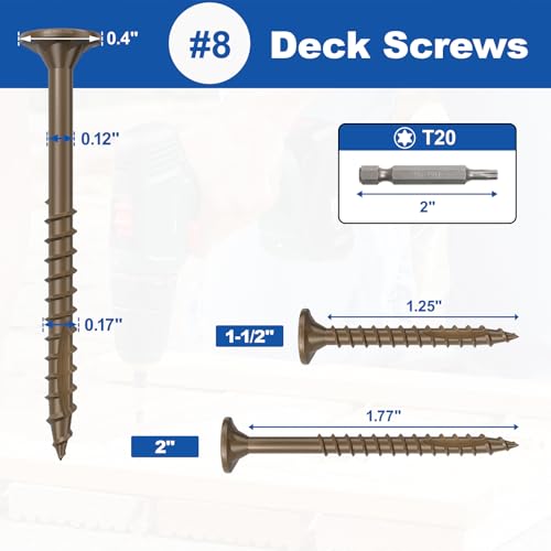 #8 x 2” Deck Screws, 100Pcs Star Drive Wood Screws - color: Brown, size: 2 Inch