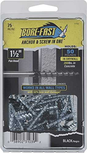 Hillman Borefast Drywall Anchors, 1-1/2in Pan Head, 75 Pack, Black - color: Black