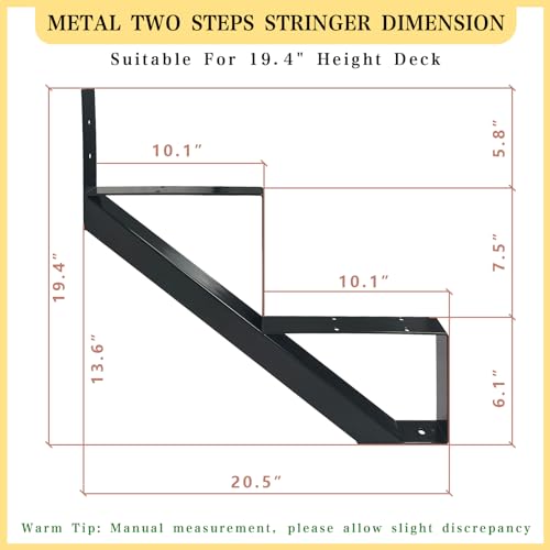 2 Step Metal Stair Step Steel Riser Stringers for 19.4" Height Deck, 3Packs - size: 2 Steps