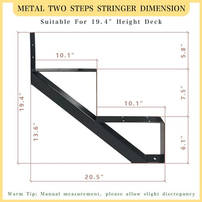 2 Step Metal Stair Step Steel Riser Stringers for 19.4" Height Deck, 3Packs - size: 2 Steps