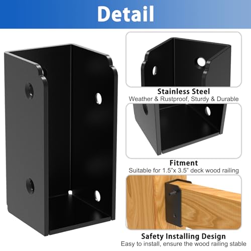 ForoGore 2”x 4” Stainless Steel Deck Railing Brackets Connectors 2x4 Brackets 2x4 Fence Bracket for Stair Fence Railings Decking Wood Post (4, Horizontal) - size: Horizontal