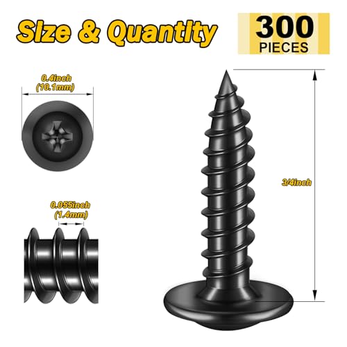300Pcs #8 × 3/4 Inch Wood Screws, Black Screws Phillips Truss Head Wood Screws, Quick Metal Self Tapping, Zinc Plated Steel, Truss Head Screws by Mywish - color: Black, size: #8×3/4"
