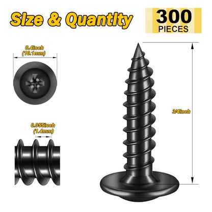 300Pcs #8 × 3/4 Inch Wood Screws, Black Screws Phillips Truss Head Wood Screws, Quick Metal Self Tapping, Zinc Plated Steel, Truss Head Screws by Mywish - color: Black, size: #8×3/4"
