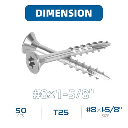 WELLOCKS #8 x 1-5/8 in 304 Stainless Deck Screws, 50 PCS - size: #8×1-5/8"