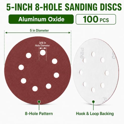 100 Pcs 5 Inch 8 Hole Sanding Discs, Round Hook and Loop Sandpaper for Random Orbital Sander (80 Grit) - size: 80 Grit