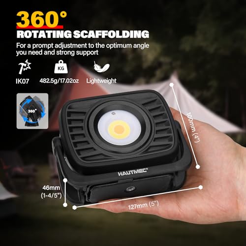 HAUTMEC 1500LM COB Rechargeable Work Light, Rotatable Magnetic Work Light