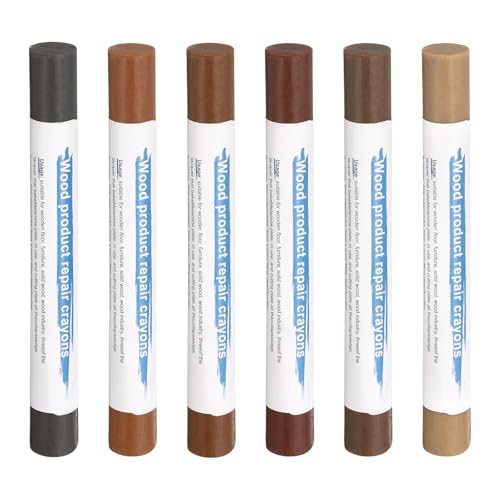 HARFINGTON Wood Filler Sticks 6 Colors Wooden Wax Touch Up Furniture Repair Crayons for Dark Red, Pastel Brown, Light Dim Gray, Light Taupe, Brown Wood, Medium Brown - color: Exotic Walnut Series