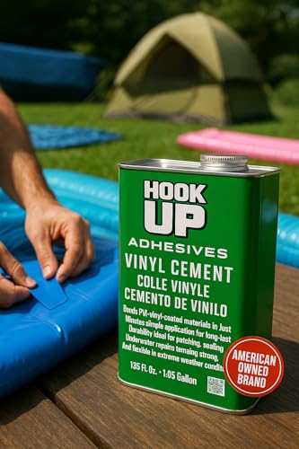 HOOK UP Vinyl Cement – Waterproof Pool Liner Repair Glue for Vinyl & PVC, Fast-Drying Flexible Contact Cement for Inflatables, Air Mattresses, Boats, Tarps, Hot Tubs & Pool Patch Repairs (1 Gallon) - size: 1 Gallon