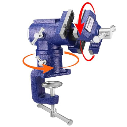 WORKPRO Dual Jaws Table Vise 2.5" & 1.5", 360° Swivel Clamp-On Bench Vise