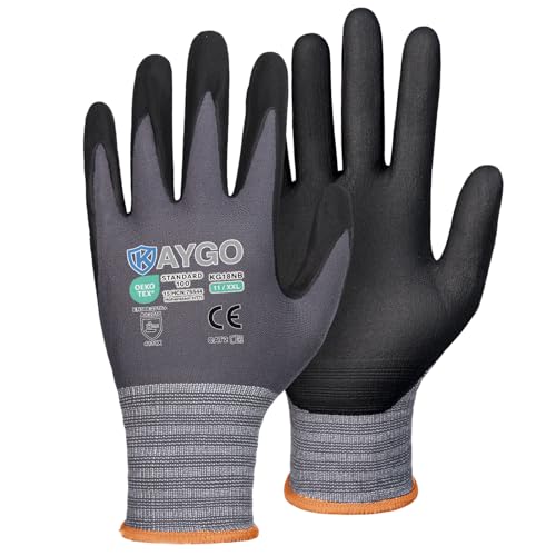 KAYGO Safety Work Gloves, MicroFoam Nitrile Coated, Men Women,KG18N - color: Gray, size: XX-Large