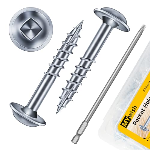 Mywish 600Pcs Pocket Hole Screws 1-1/4 Inch, Wood Screws #8 x 1-1/4" Washer Head Square Drive Self Tapping Pocket Screws, Zinc Plated, with 150MM Pocket Hole Drill Bit - color: Zinc-Plated, size: #8 x 1-1/4"