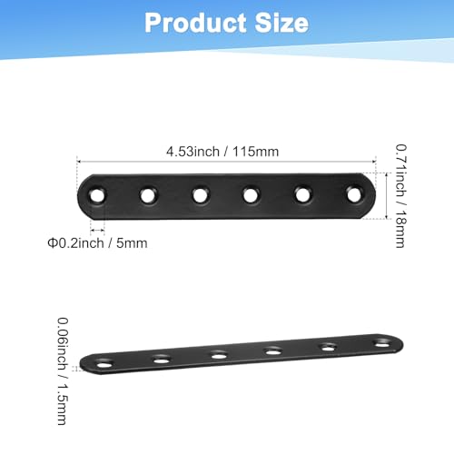 M METERXITY 10-Pack Flat Straight Brackets 4.53x0.71in, Black - color: Black, size: 115mm
