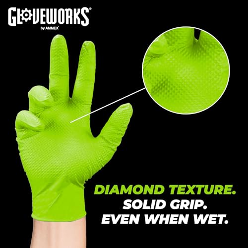 GLOVEWORKS Green Nitrile Gloves 8 Mil Heavy Duty Texture XXL, 200 - size: XX-Large, style: 2 Boxes of 100