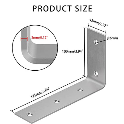 YUMORE 7 Inch Shelf Bracket, Heavy Duty L Bracket, Brushed Nickel, 4 Pack - color: Brushed Nickel, size: 7"x4"x1.8"