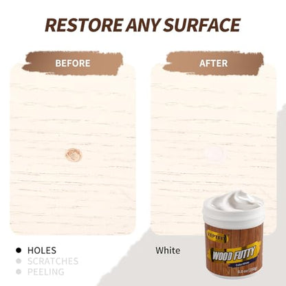 White Wood Filler - 9.87oz Paintable & Stainable Woods Repair Putty for Furniture - Quick Repair for Broken & Defective Wood (White) - color: White