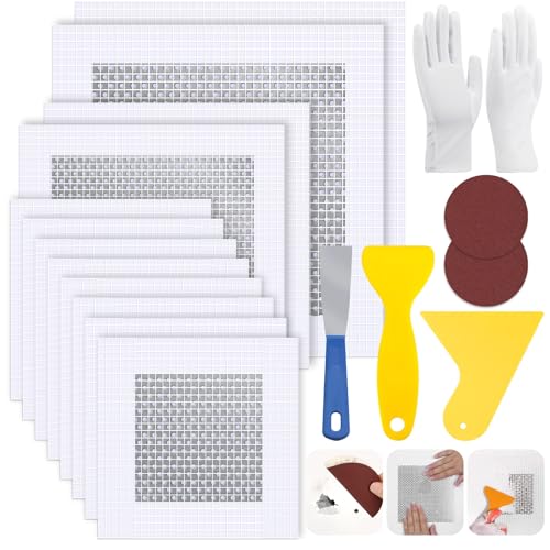 12 PCS 4/6/8 Inch Wall Repair Patch Kit, Aluminum Mesh Dry Wall Hole Repair Patch with Scraper Sandpapers Gloves Heavy Duty Wall Repair for Large Holes Quick Fixes - color: 12 PCS 4/6/8inch Wall Repair Patch Kit