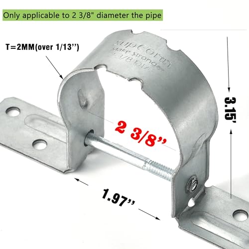 2-3/8" Fence Bracket,12Pcs Galvanized Pipe Grip Tie for Metal Posts - size: 12pcs