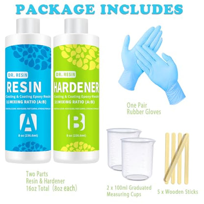 DR.RESIN Epoxy Resin Kit 16oz Clear Resin Kit Self-Leveling for Craft Molds - size: 16 oz