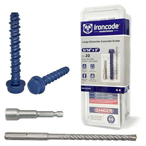 5/16" x 3" Concrete Screw Anchor with Drill Bit & Hex Driver | Heavy-Duty, Superior Corrosion Resistant Blue Coated Fasteners for Anchoring Heavy Fixtures 20pcs/Box - size: 5/16" x 3"